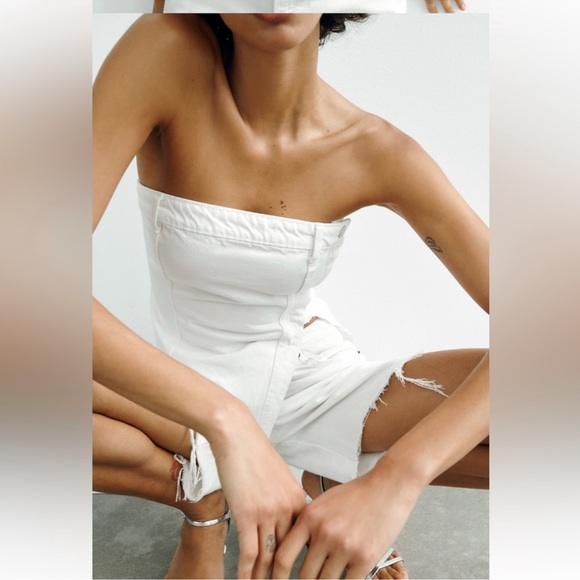 ZARA DENIM TRF CORSET TOP - Picture 3 of 7